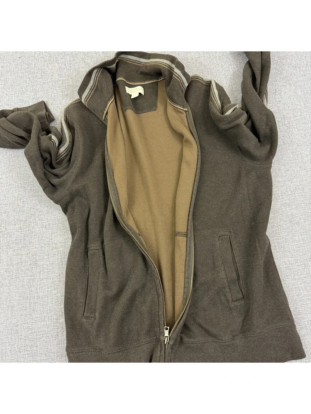 Banana Republic Mens L Brown Full Zip Sweater Track Jacket 100% Cotton